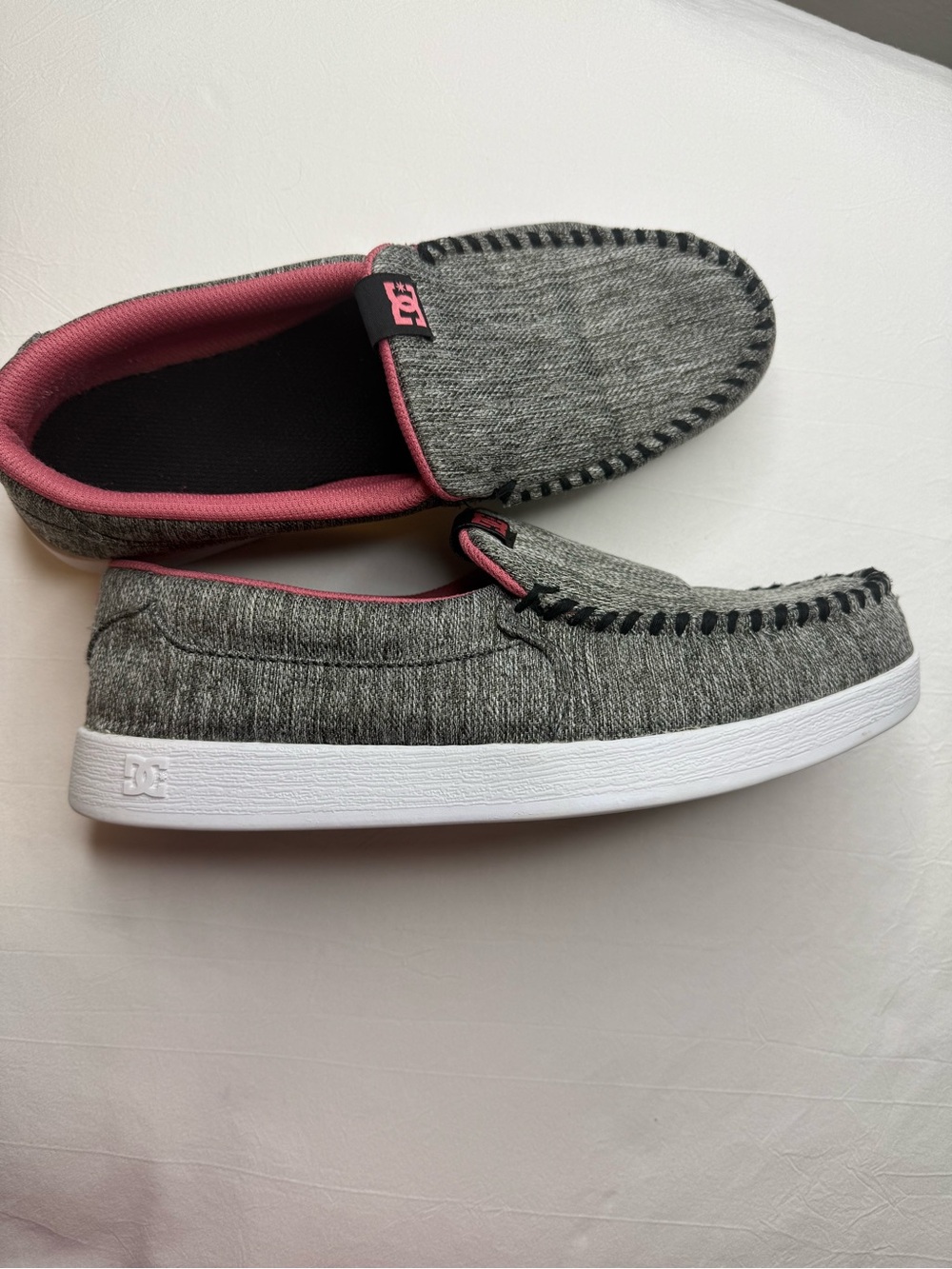 DC Grey Slip-On Loafers with Pink Lining
